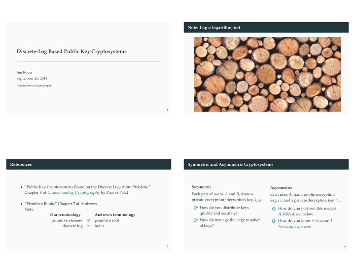 discrete log based public key cryptosystems