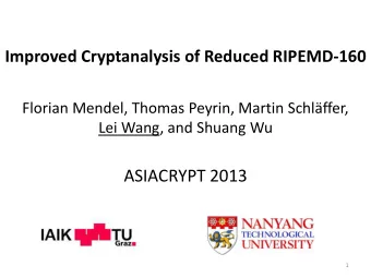 ASIACRYPT 2013  1  Cryptographic Hash Function  Public function  Input: arbitrary long