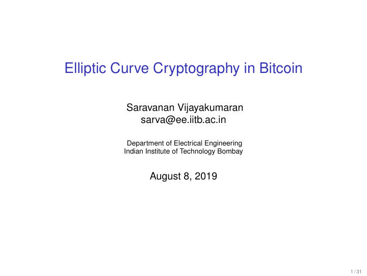 elliptic curve cryptography in bitcoin