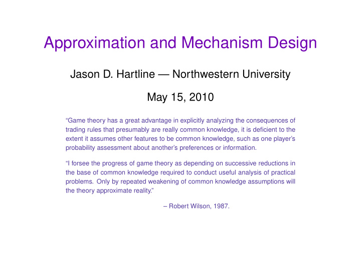 approximation and mechanism design