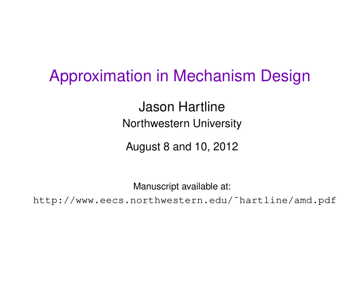 approximation in mechanism design