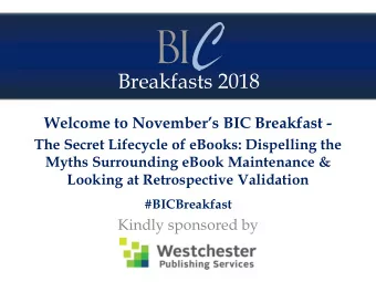 Breakfasts 2018 Welcome to Novembers BIC Breakfast -  The Secret Lifecycle of eBooks: Dispelling