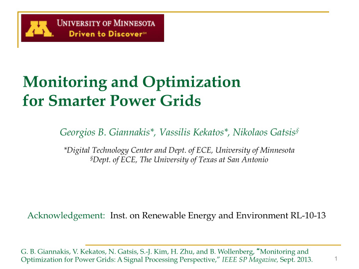 monitoring and optimization for smarter power grids