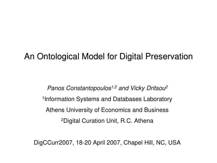an ontological model for digital preservation an