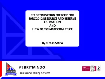 Pit Optimisation Case Study for Resource and  Reserve Estimation  How to Estimate Coal Price