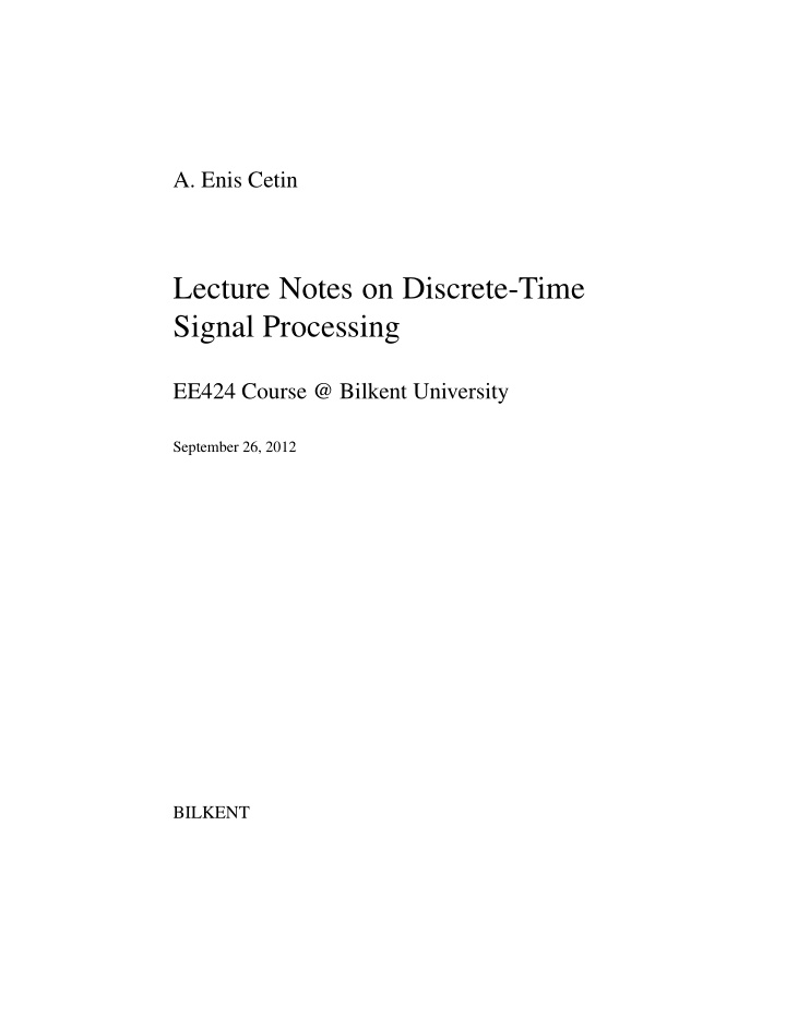 lecture notes on discrete time signal processing