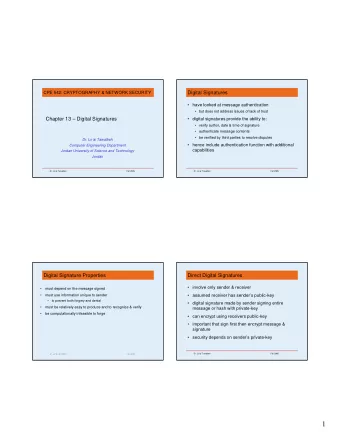 1  Arbitrated Digital Signatures  Digital Signature Standard (DSS)    US Govt approved signature