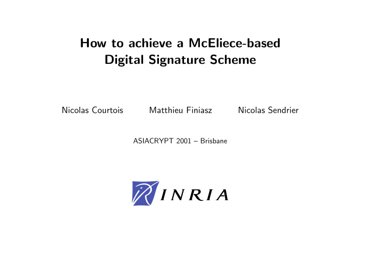 how to achieve a mceliece based digital signature scheme