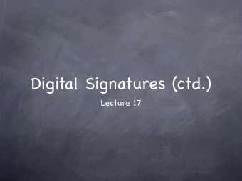 Digital Signatures (ctd.)  Lecture 17  RECALL  Digital Signatures Syntax: KeyGen, Sign SK and