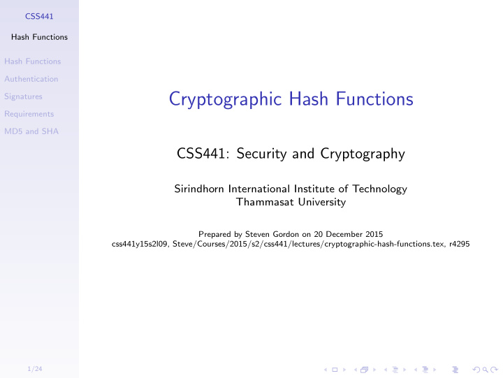 cryptographic hash functions