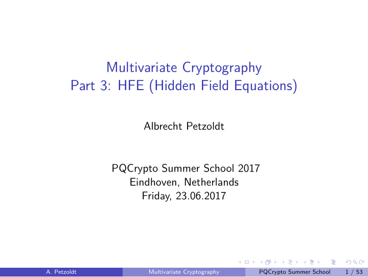 multivariate cryptography part 3 hfe hidden field