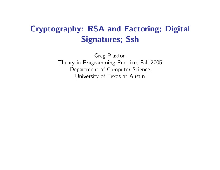 cryptography rsa and factoring digital signatures ssh