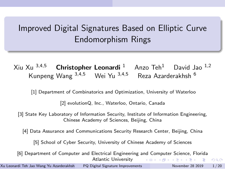 improved digital signatures based on elliptic curve