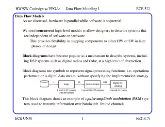 HW/SW Codesign w/ FPGAs  Data Flow Modeling I  ECE 522  Data Flow Models  As we discussed, hardware