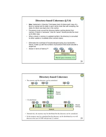 Directory-based Coherence ( 5.4)  Idea : Implement a directory that keeps track of where