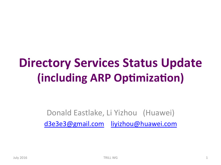 directory services status update