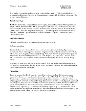 Midterm 1 Review Sheet  INFO/CSE 100  SPRING 2005  This is a list of topics that we have covered