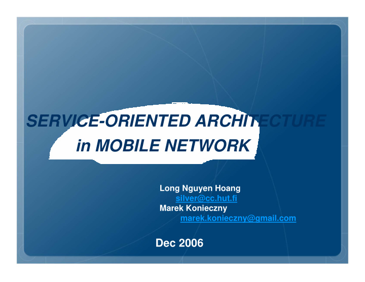 service oriented architecture in mobile network
