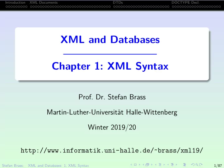 xml and databases chapter 1 xml syntax
