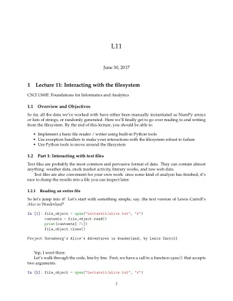 L11  June 30, 2017  1  Lecture 11: Interacting with the filesystem  CSCI 1360E: Foundations for