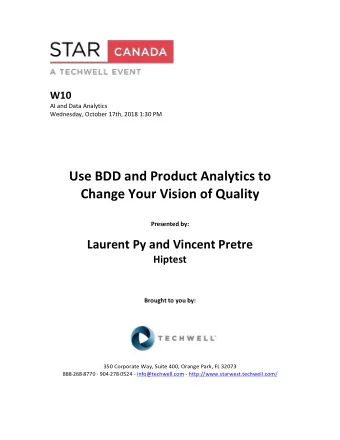 Use  BDD  and  Product  Analytics  to    Change  Your  Vision  of