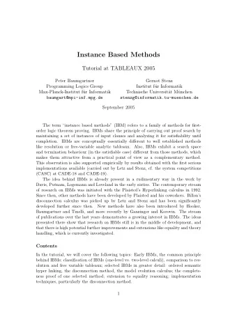 Instance Based Methods  Tutorial at TABLEAUX 2005  Peter Baumgartner  Gernot Stenz  Programming