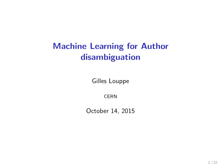 machine learning for author disambiguation