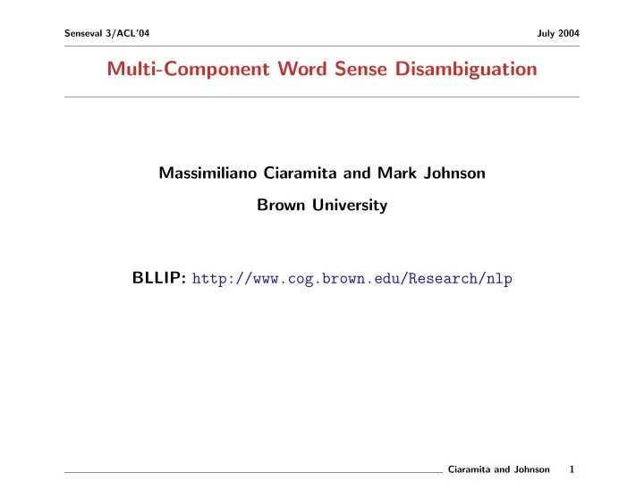 multi component word sense disambiguation
