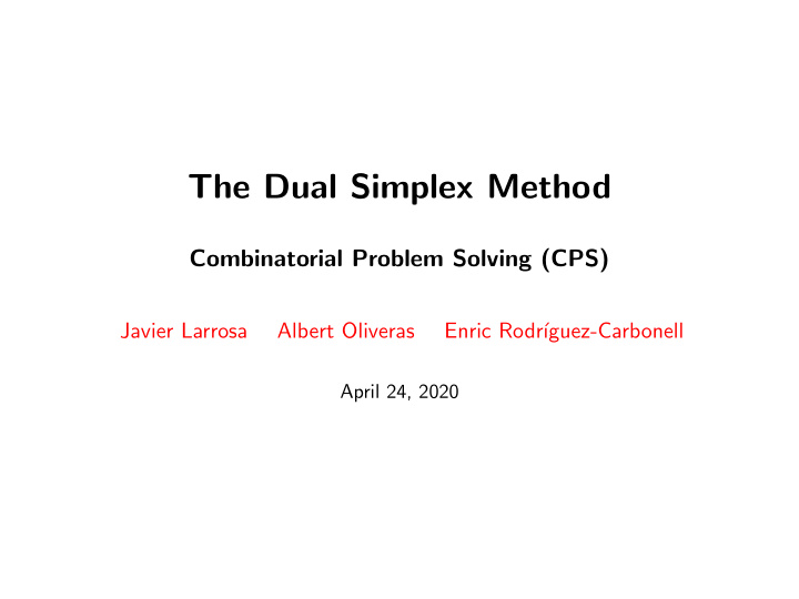 the dual simplex method