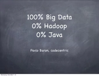 100% Big Data  0% Hadoop  0% Java  Pavlo Baron, codecentric  Wednesday, November 7, 12