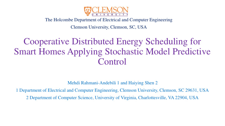 cooperative distributed energy scheduling for