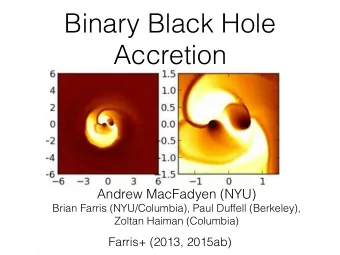 Binary Black Hole  Accretion  Andrew MacFadyen (NYU)  Brian Farris (NYU/Columbia), Paul Duffell