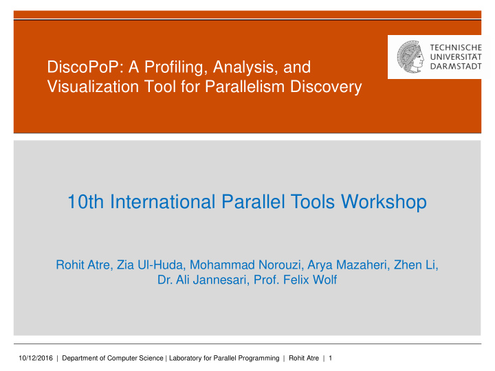 10th international parallel tools workshop