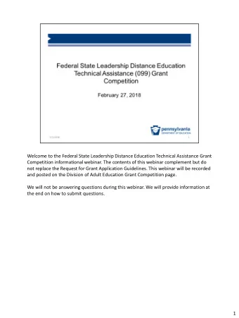 u  pennsylvania DEPARTMENT OF EDUCATION  3/1/2018  1  Welcome to the Federal State Leadership