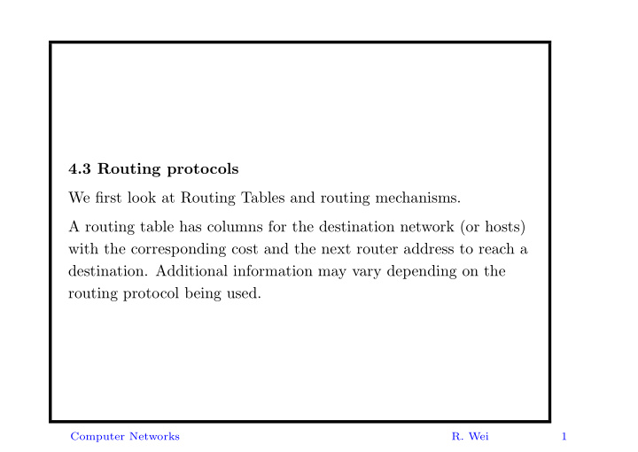 4 3 routing protocols we first look at routing tables and