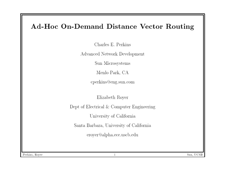 ad ho c on demand distance v ector routing charles e p