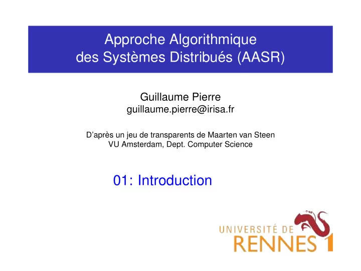 approche algorithmique des syst emes distribu es aasr