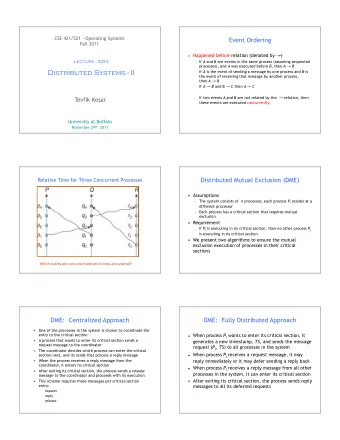 Distributed Systems - II  If A is the event of sending a message by one process and B is  the