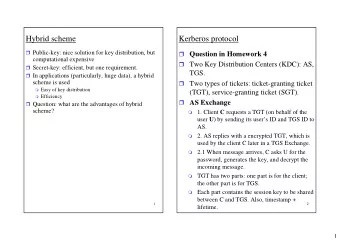 Hybrid scheme  Kerberos protocol  Public-key: nice solution for key distribution, but