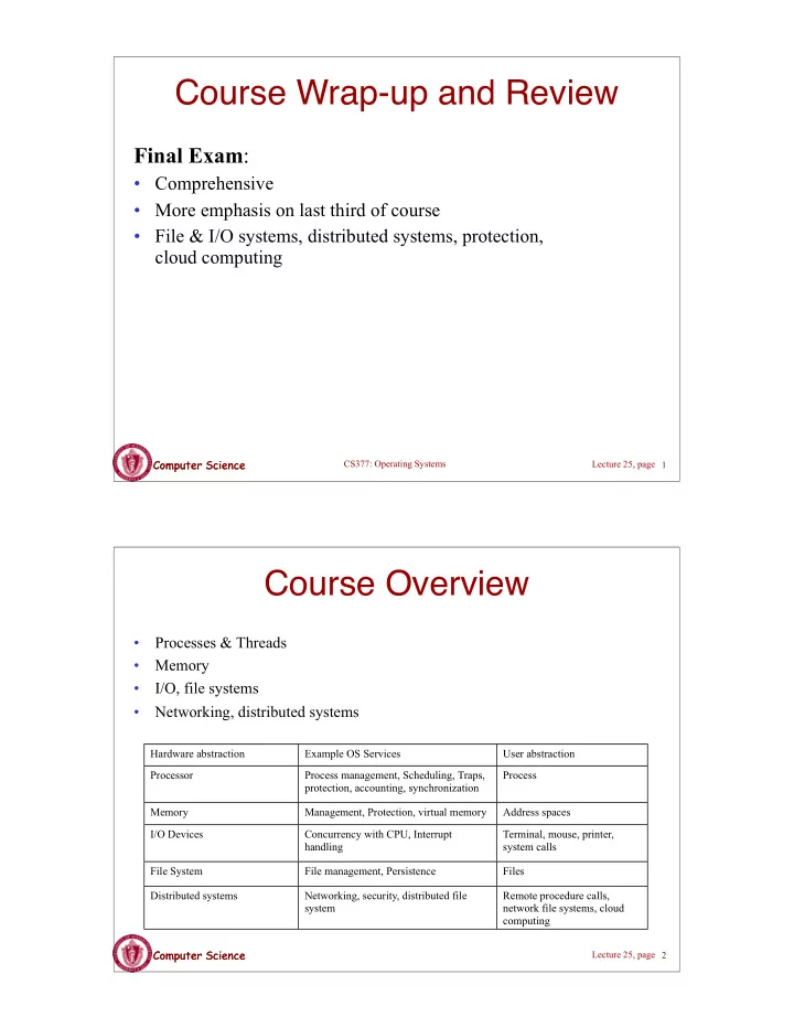 course wrap up and review