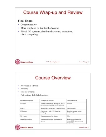 Course Wrap-up and Review Final Exam :   Comprehensive   More emphasis on last third of