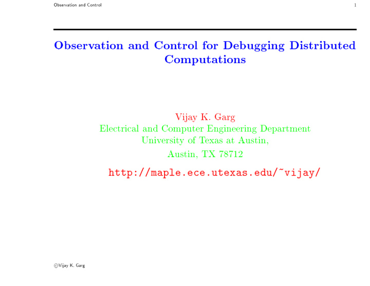 observation and control 1 observ ation and con trol for
