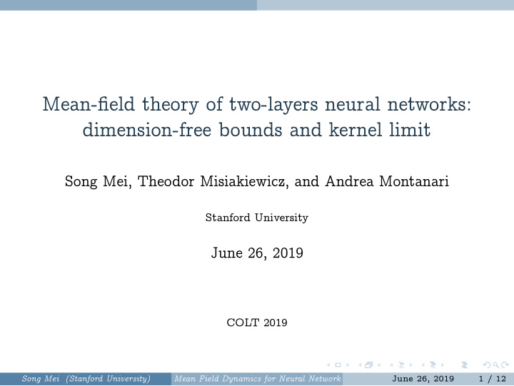mean field theory of two layers neural networks dimension
