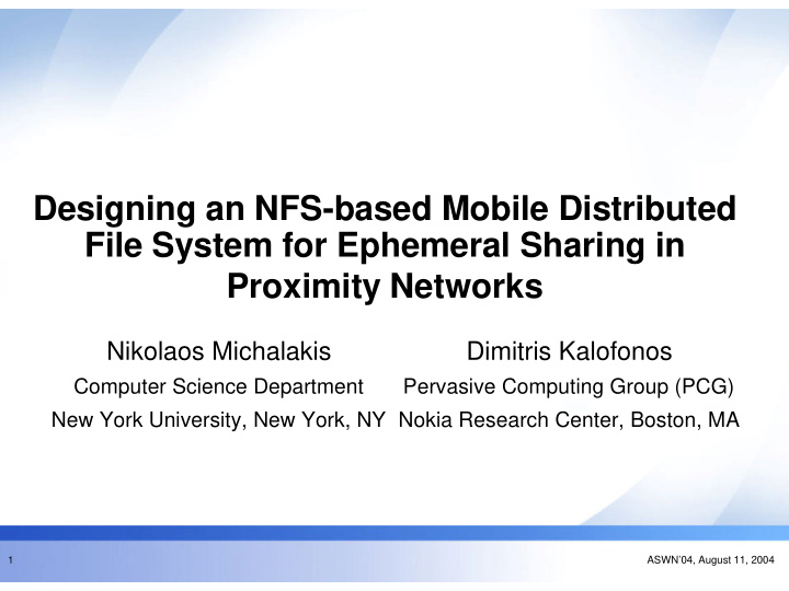 designing an nfs based mobile distributed file system for