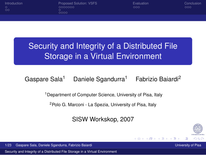 security and integrity of a distributed file storage in a