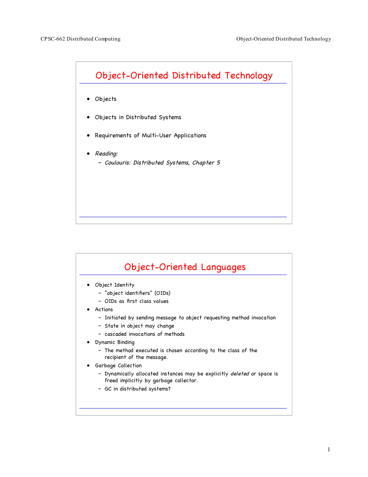 object oriented distributed technology