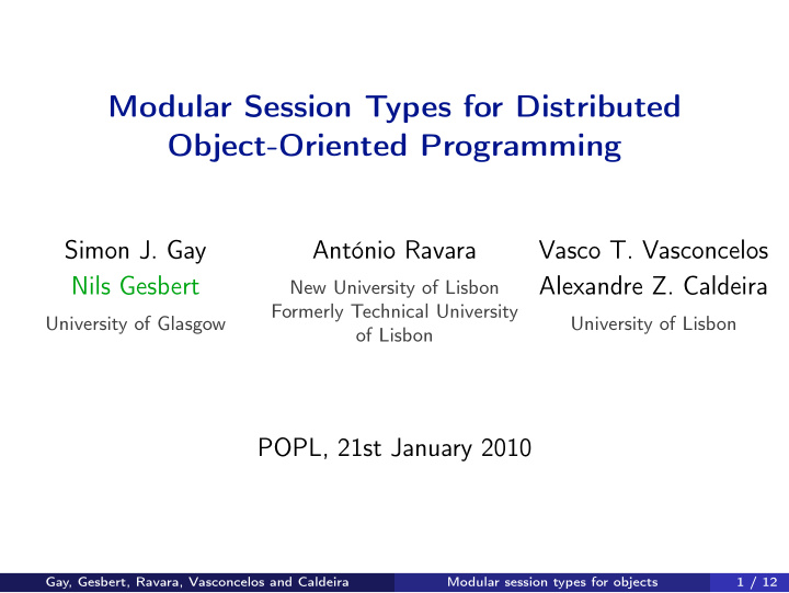 modular session types for distributed object oriented