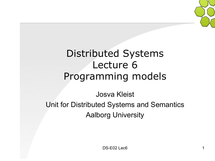 distributed systems lecture 6 programming models