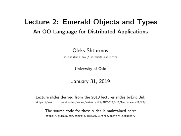 lecture 2 emerald objects and types