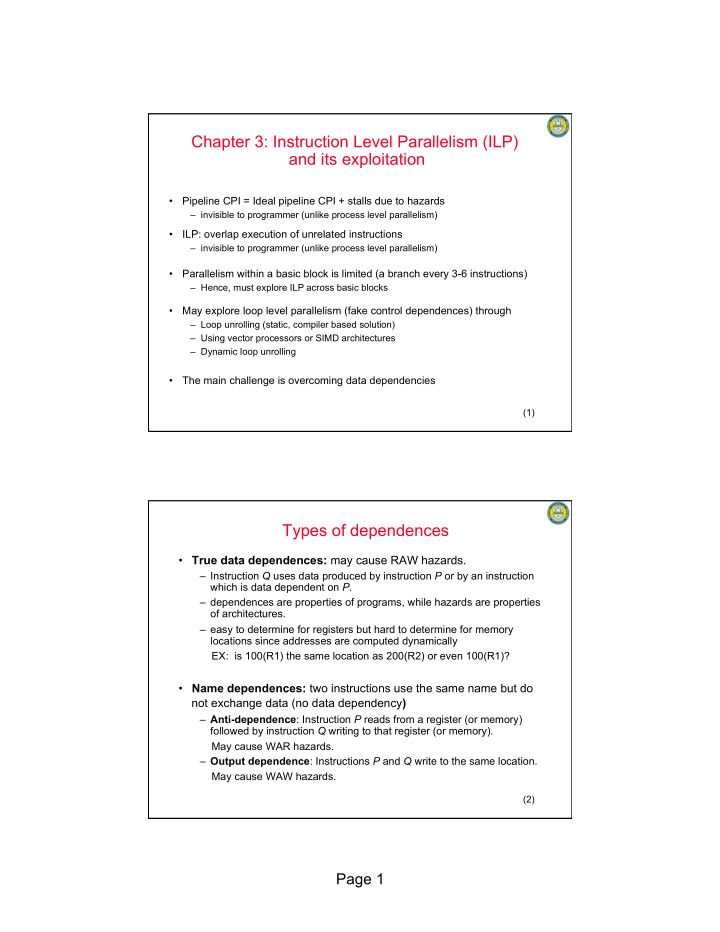 chapter 3 instruction level parallelism ilp and its